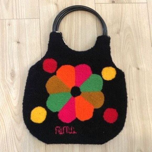 Handmade felted embroidered wool retro handbag with double ring handles. 60’s/70 - Picture 2 of 5